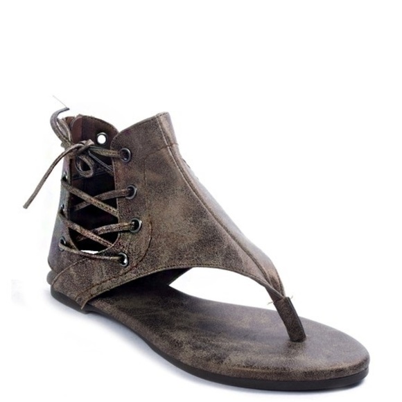 Shoes - Bronze Women’s Lace Up Sandals